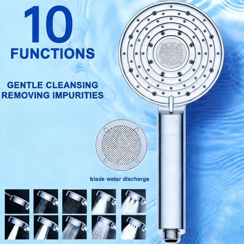 Easy installs No Tool Shower Head 10 Sprays Pattern Pressure Booster Strong ABS Construction for Strong Water Flows