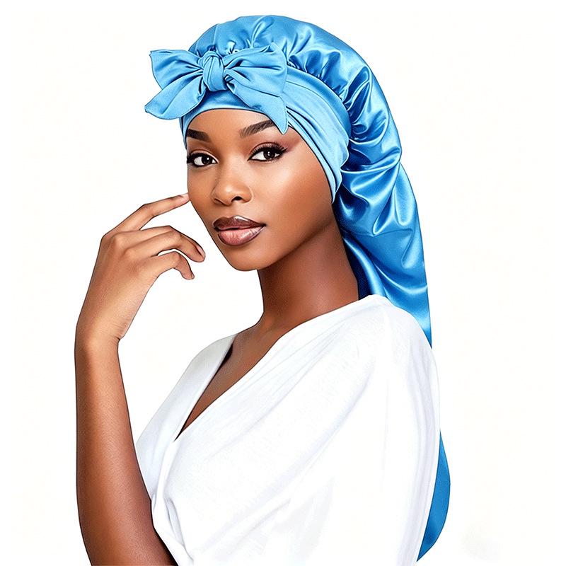 Satin Bow Tie Long Stocking Nightcap Headscarf for Long Hair Protection