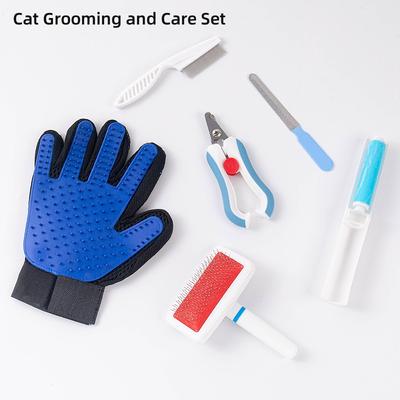 Grooming Six-Piece Set for Cats Dogs Bathing Comb for Flea Combing Hair Removal Repair Nails Massage Intimate Design Beauty Tool