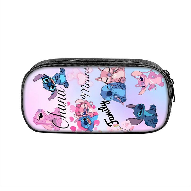Stitch Pencil Case With Dual Zipper Polyester Storage For Kids And Students