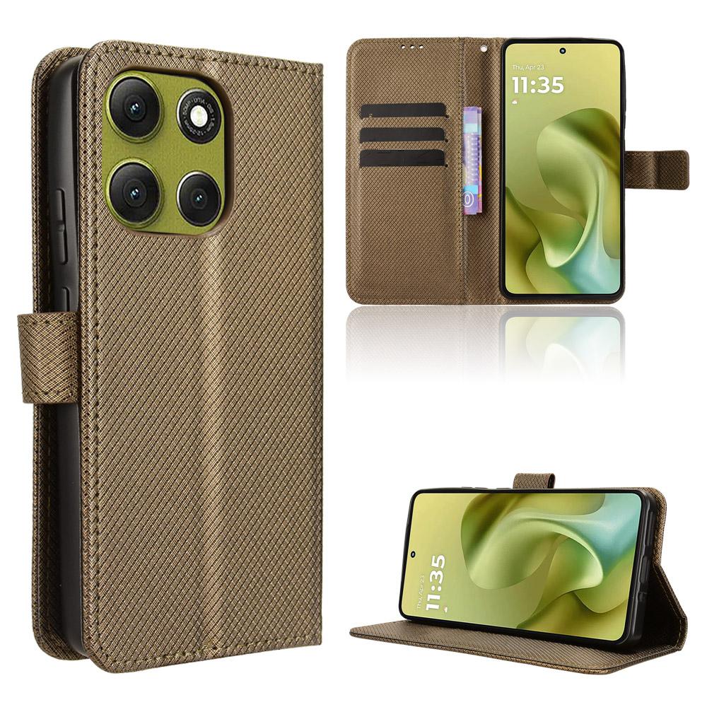 For Motorola Moto G86 Power 5G Leather Wallet Case with Strap Diamond Texture Phone Cover
