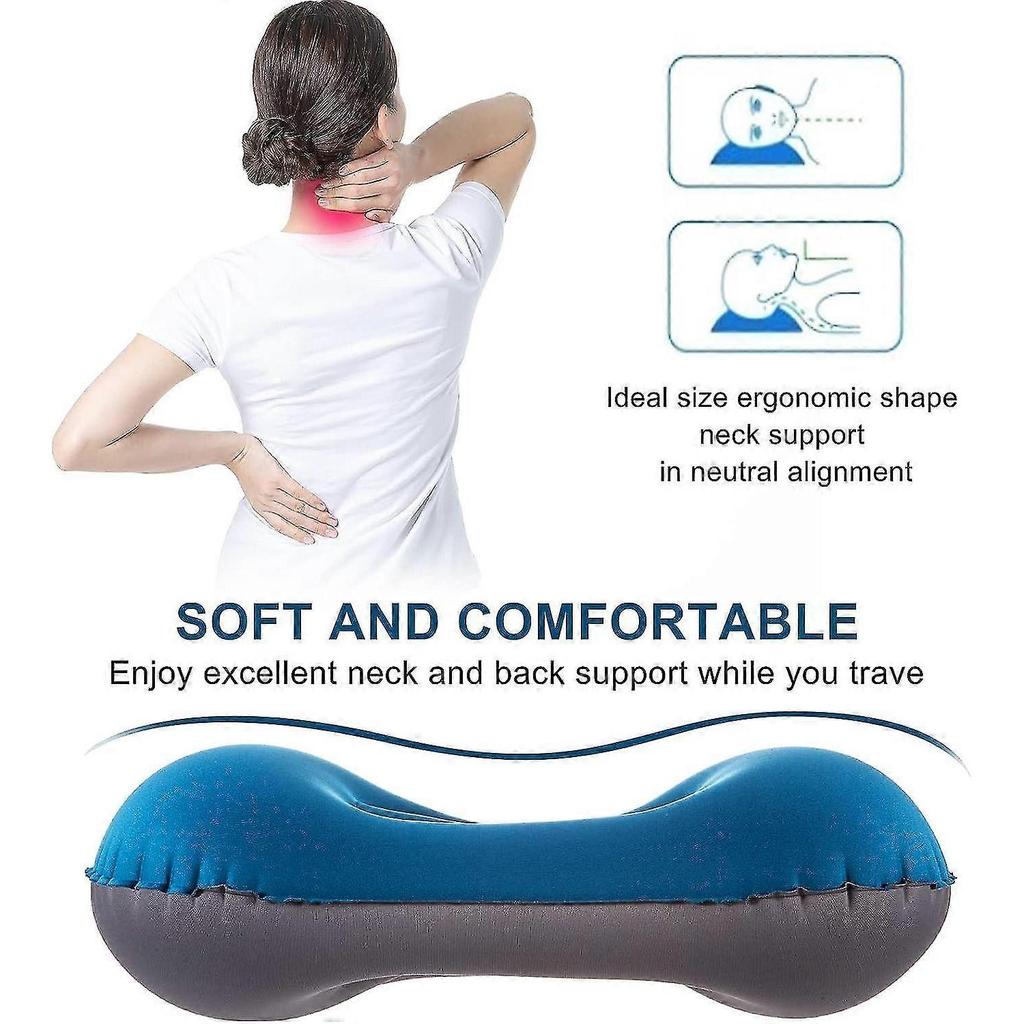 Ink Blue Inflatable Camping Pillow, Ultralight Beach Cushion, Compressible Compact Ergonomic Travel Cushion, Camping Pillows For Hiking, Outdoor, Offi