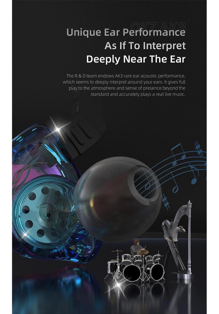QKZ AK3 Wired In-Ear Earphones - Heavy Bass, In-line Control, Dynamic Driver, Mobile Compatible Earbuds