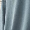 ZANZEA Women Casual Round Neck 3/4 Sleeve Solid Color Loose Blouse