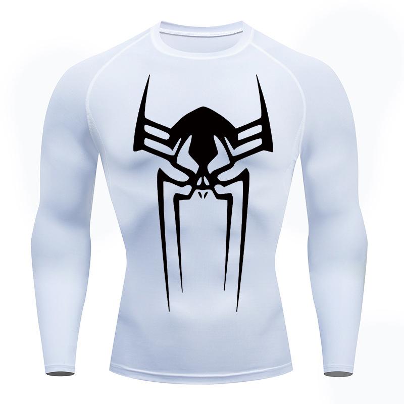 Spider Print Gym Workout Rash Guard for Men Athletic Quick Dry Stretchy Compression Shirts Undershirts Baselayers Tshirts Tops
