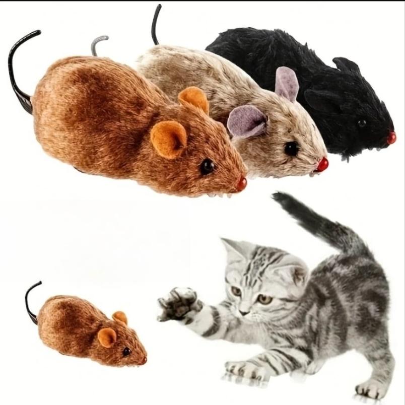2Pcs Funny Lifelike Plush Mouse Running Rat Toy for Cats Dogs Tail Mouse Pets Kids Random Color