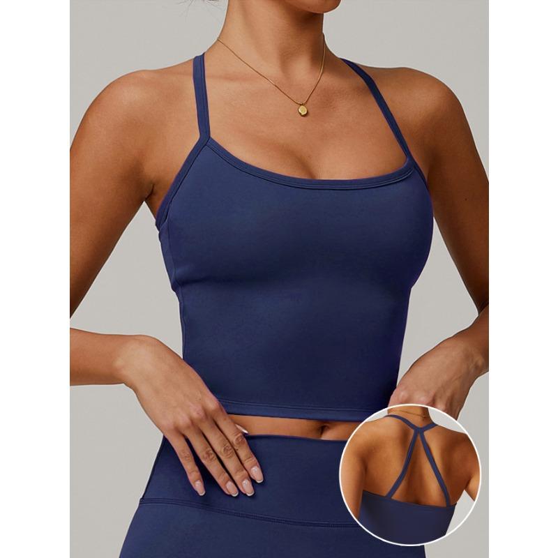 New thin shoulder strap square round neck neck sports yoga top super soft nylon fitness outdoor