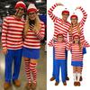 Volwassenen Kinderen Gestreept Shirt Halloween Rood Wit voor Kinderen, Nerd Bril Mannen Vrouwen Sweatshirt Hoed Inbegrepen, Kinderen Cosplay Kostuum Accessoires