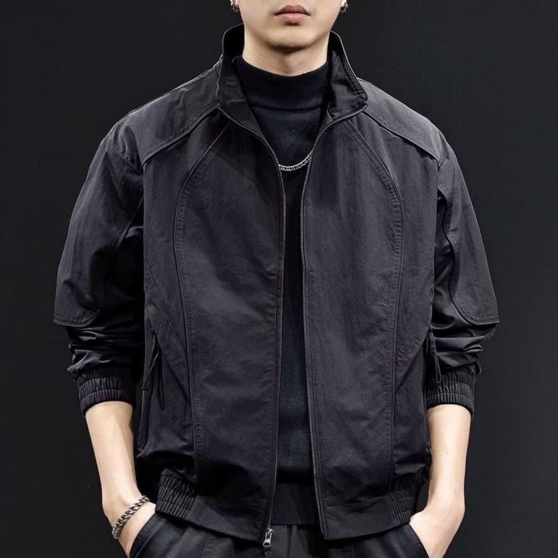 Mens Stand Collar Windproof Utility Jacket 2026 Casual Outerwear Black Purple Red