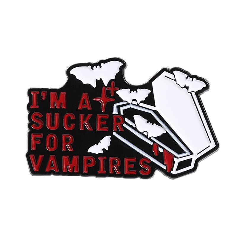 

I m A Sucker for Vampires Enamel Pin Creative Coffin Bat Halloween Brooch Lapel Backpack Badge Jewelry Gift For Friends