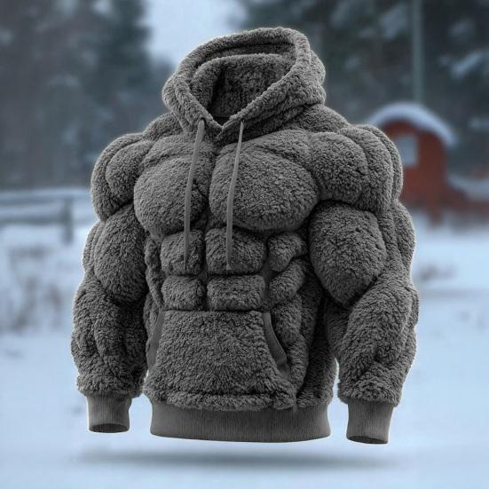 Men Muscle Hoodie Flannel Hooded Sweatshirt with Kangaroo Pocket Hunky Funny Pullover for Christmas Costume Street Wear Party