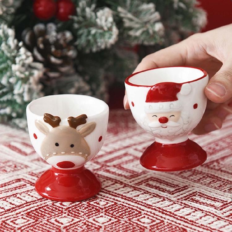 Ceramic Eggs Holder Cup Christmas Themed Porcelain Small Wine Cup Home Decoration Accessories Elegant Party Drinkware
