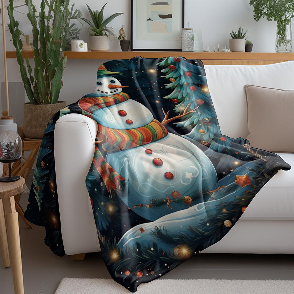Tuniu Cute Snowman Print Blanket for Home Sofa Bed Room Decorative Throw Blanket Warm Cozy Gift