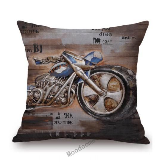Vintage Motorcyle Chopper Poster Art Cafe Bar Industrial Mechanic Decoration Style Sofa Pillow Case Retro Linen Cushion Cover