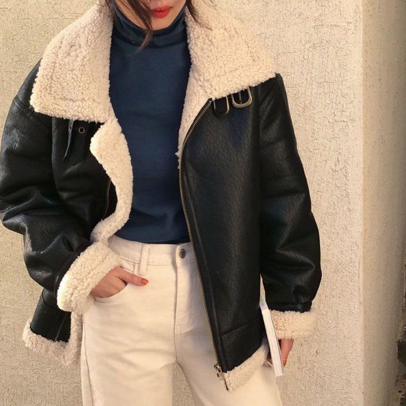 Locomotive Clothes Women's Winter Imitation Lamb Wool Jacket Piled and Thickened New Fur Integrated Leather Jacket