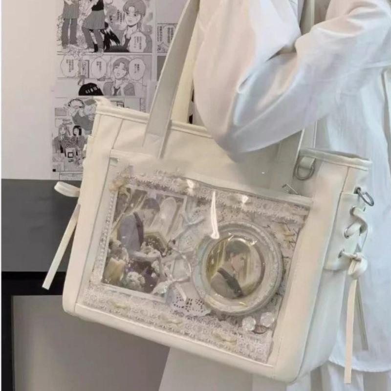 JIAERDI Harajuku Sweet Cute Bow Tote Bag Women Square Large Capacity Transparent Shoulder Bag Ladies Everyday Anime Ita Bag 2025