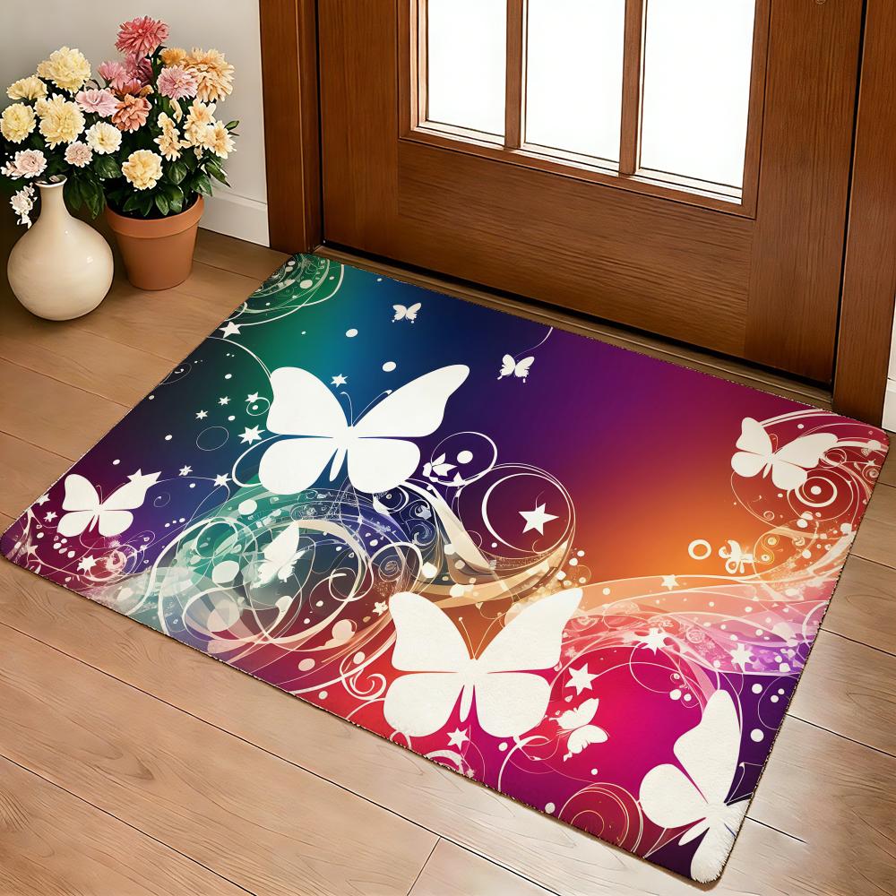 Butterflies Funny Floor Mat Cozy Flannel Soft Thick Non-Slip Mat For Living Room Bedroom Kitchen Decor Rugs