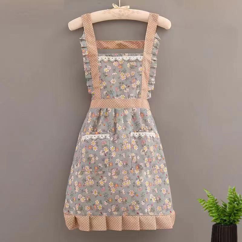 Breathable Princess Skirt Apron with Double Pockets for Women  Ideal for Home Kitchen Cooking. Anti-fouling and Durable Work Clothes.