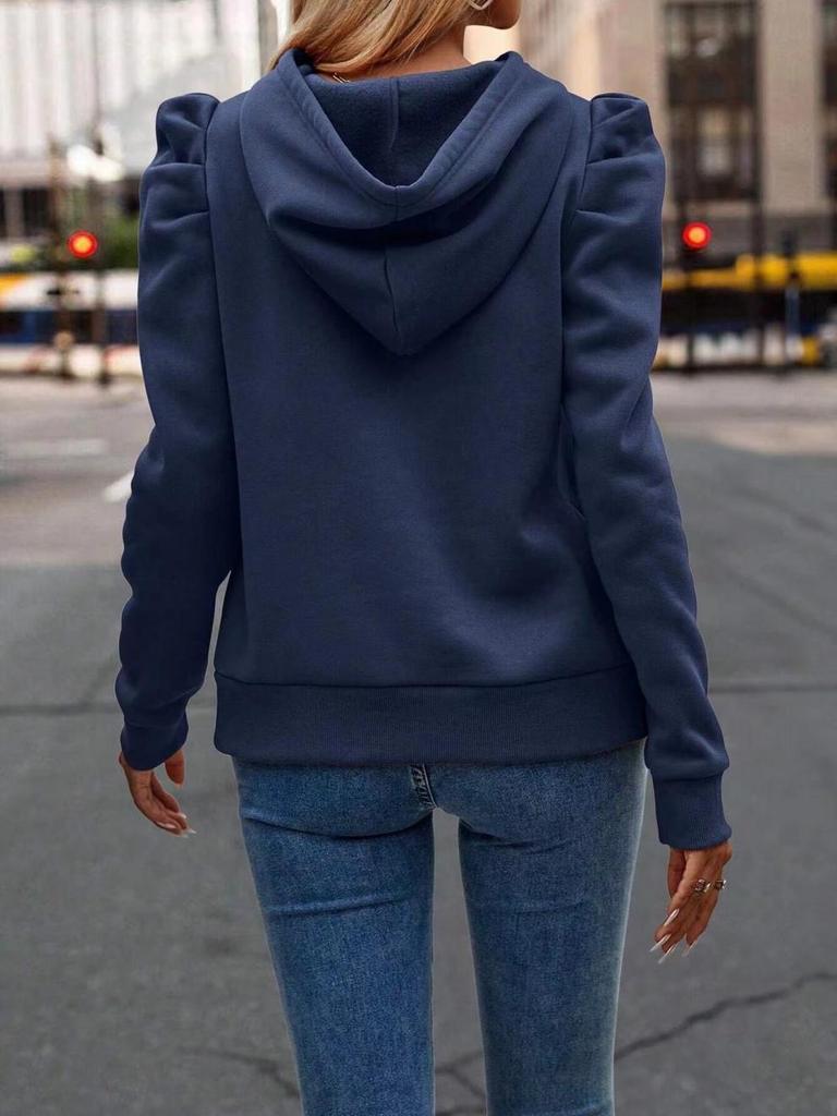 Women's 2024 Autumn/Winter Stacked Collar Hooded Solid Pullover Sweatshirt