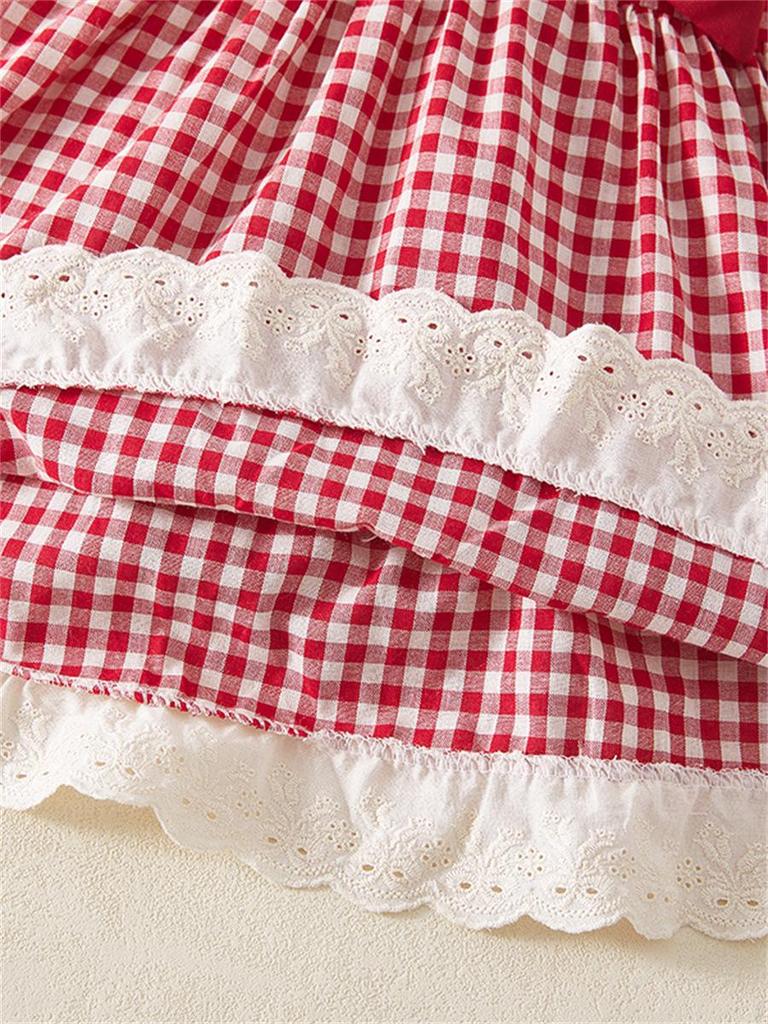 Mädchen Marineblau Kragen Kirschbestickt Sommerkleid – College-Stil Prinzessinnenmode