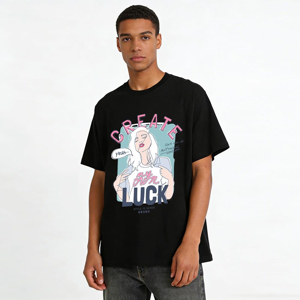 Create My Own Luck Graphic Tee Girls Empowerment Casual Top Pure Cotton T-shirt