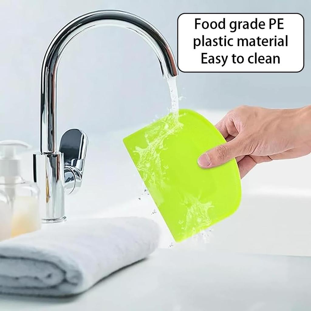 4 Pcs Food Dough Scraper, Plastic Multi - Purpose Kitchen Pastry Cutting Tool, BPA Free Flexible Bowl Scraper with Curved Edge, Cake Baking Bench