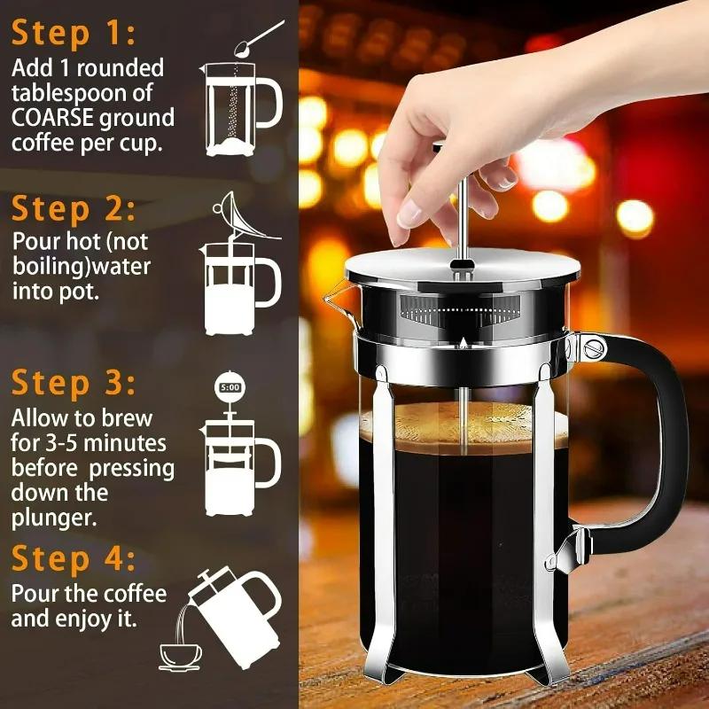 Stainless Steel French Press Coffee Maker,Insulated Coffee Presswith 4 Filters System,Manual Brewer for Tea,Camping & Travel