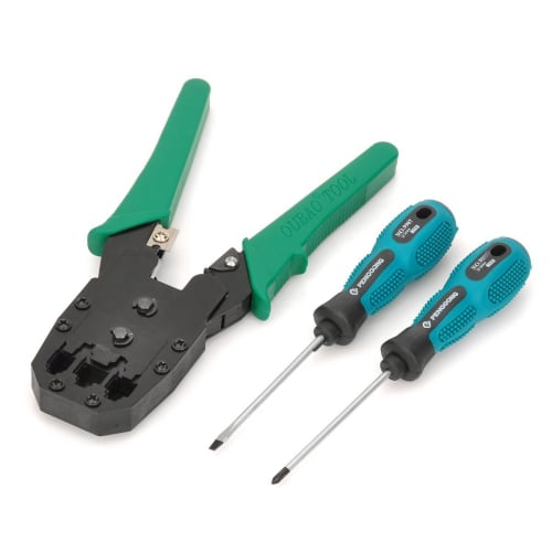 HUACAM HCM21 11-Piece LAN Cable DIY Tool Kit with LAN Crimping Pliers, Stripper, Tester, 10 Connectors, Plugs, and Network Repair Toolbox