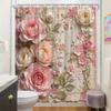 1Pc Vintage Floral Shower Curtain, Polyester Woven Fabric With Pink And Beige Roses Lace Design, Romantic Bathroom Decor, Was