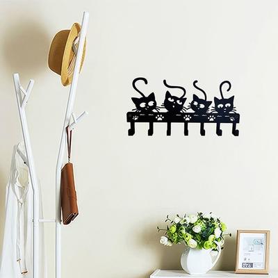 Save Space Nordic Black Cat Wall Hook Black Iron Cartoon Cat Coat Hook Waterproof Decorative Hooks Key Holder Bathroom