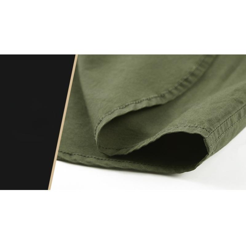 Men's Summer Cotton Short Sleeve Polo Collar Shirt Multiple Pockets Workwear Loose Plus Size Thin Casual Top for Middle Aged Young