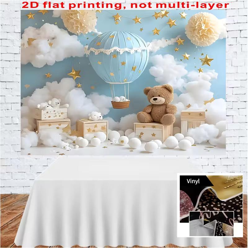 2D flacher Teddybär und Ballon Kulisse Kinderzimmer Wanddekor Hintergrund