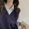 Women Sweater Vest Solid Vintage Casual Spring V-Neck Design Sleeveless Vest Elegant Waistcoats