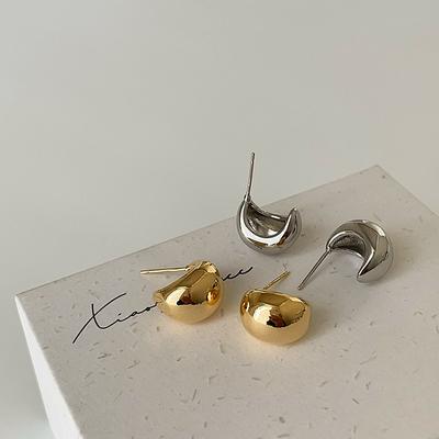 Brincos de Tarraxa Metálicos Semi-Redondos Brilhantes de Alta Qualidade, Estilo Hong Kong Feminino Personalidade Retrô Simples e Versátil Temperamento Brincos de Moda Brincos