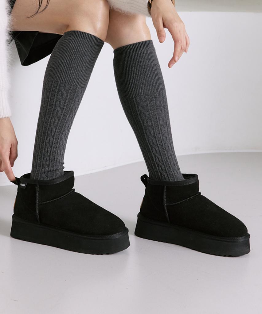 Mogaus Leather Fur Genuine Cowhide Platform Mini Boots 2 Colors