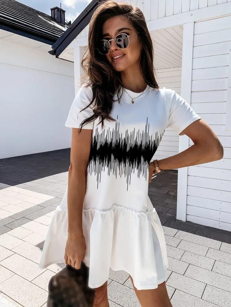2026 summer new fashion temperament simple loose and thin white printed dress women S