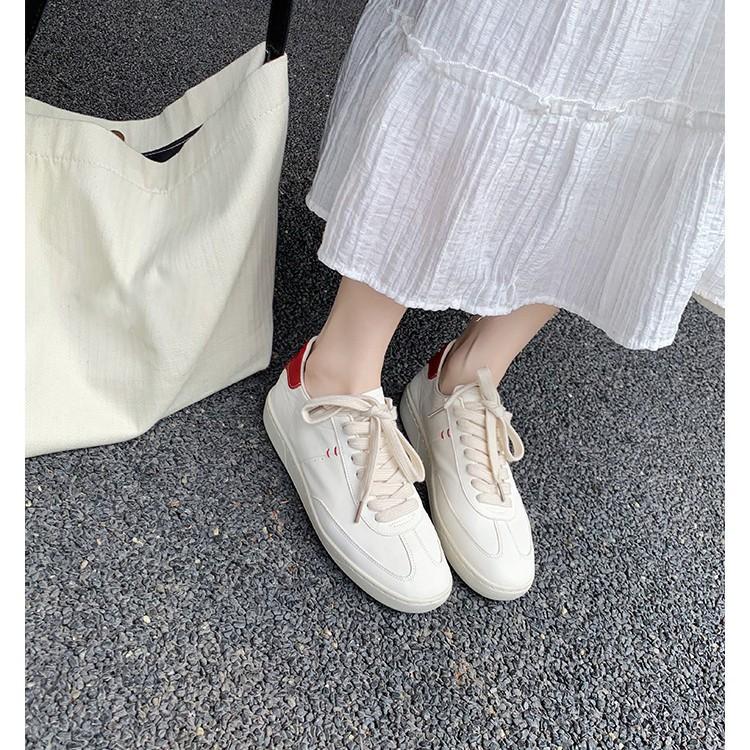 Cowhide version of old leather round head flat bottom sports and leisure shoes German training shoes women's board shoes lace-up versatile white shoes