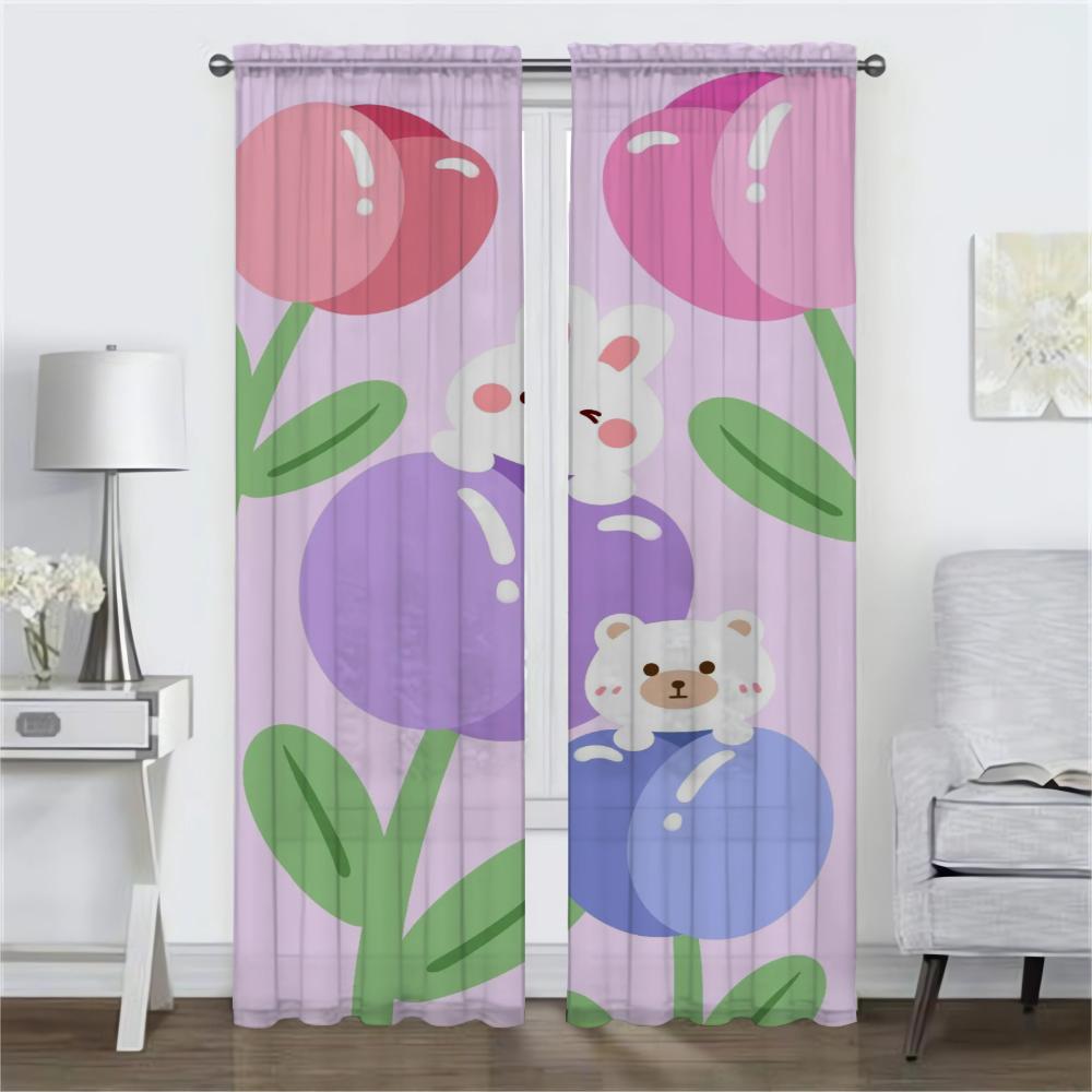 Elegant Room Curtains 2 Pieces Kawaii Flower Window Curtain Halloween Decoration Shades Curtains for Bedroom Partition Living