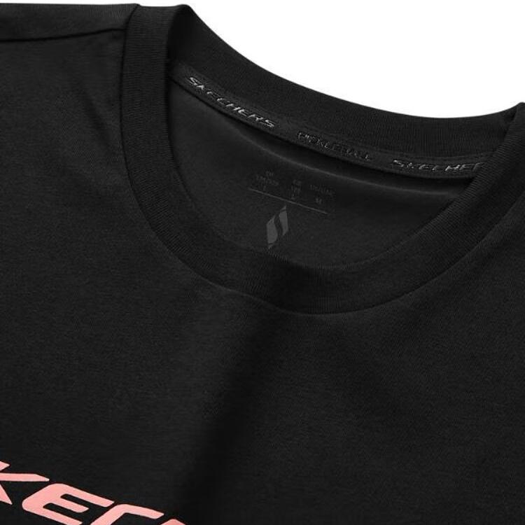 Skechers Letter Print Round Neck Pullover Comfortable Breathable Casual Sports Short Sleeve T-Shirt Unisex T-Shirt Carbon-Black P224U015-0018