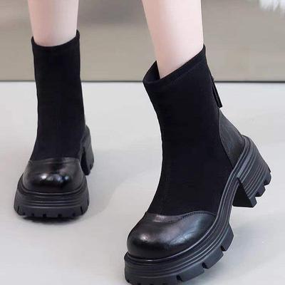 Martin Boots Women's 2025 New Autumn Thick-soled Small Elastic Cloth Thin Socks Boots Women's Short Boots Winter Velvet