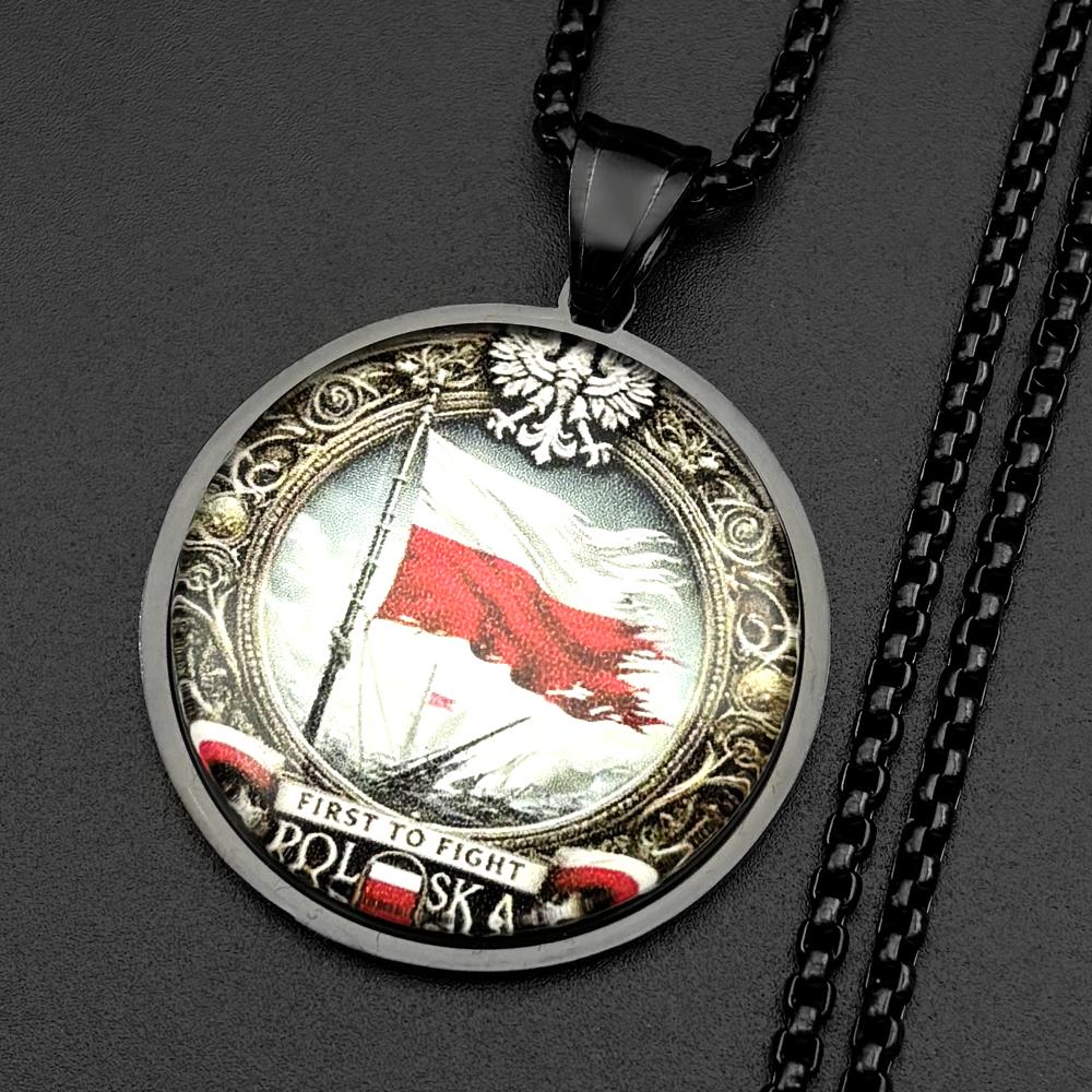 Polská vlajka První k boji Orel Skleněný přívěsek Náhrdelníky pro ženy Muže Zlatá Stříbrná Barva Nerezová Ocel Polsko Řetízek Šperky