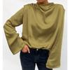 Vintage Women Elegant Cowl Neck Soft Loose Blouse Fashion Top Casual Female Fold Design Tops Girls Blouses Thin Shirts for Women Bottom