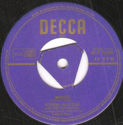 7inch Record BOBBIE BRITTON & THE KEYNOTES - Wanted 45F10288 Decca 1954 UK Pop Used