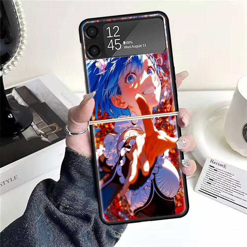 R-Rem Re Zero Anime Cases For Samsung Galaxy Z Flip 4 5 6 7 3 Z Flip7 Flip6 Flip4 Flip5 Flip3 5G Hard Shockproof Fundas Cover