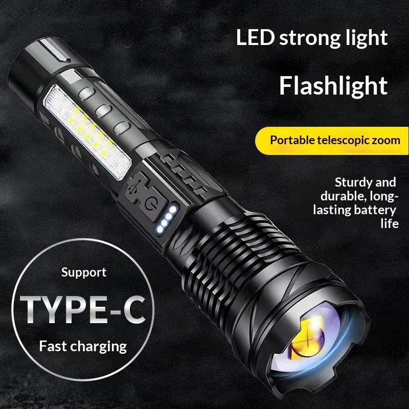 Powerful Xhp50 Led Flashlight 18650 Torch Waterproof With Side Light 7 Modes Usb Rechargeable Zoom Lamp For Camping Fishing