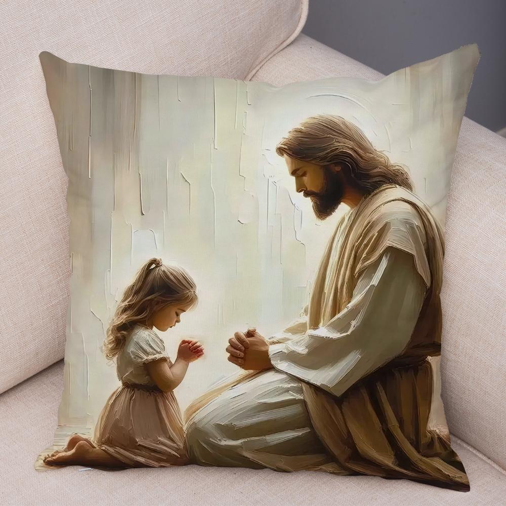 Catoon Jesus Christ Cushion Cover for Sofa Home Double Print Decor Colorful Christ Savior Pillow Case Soft Plush Pillowcase