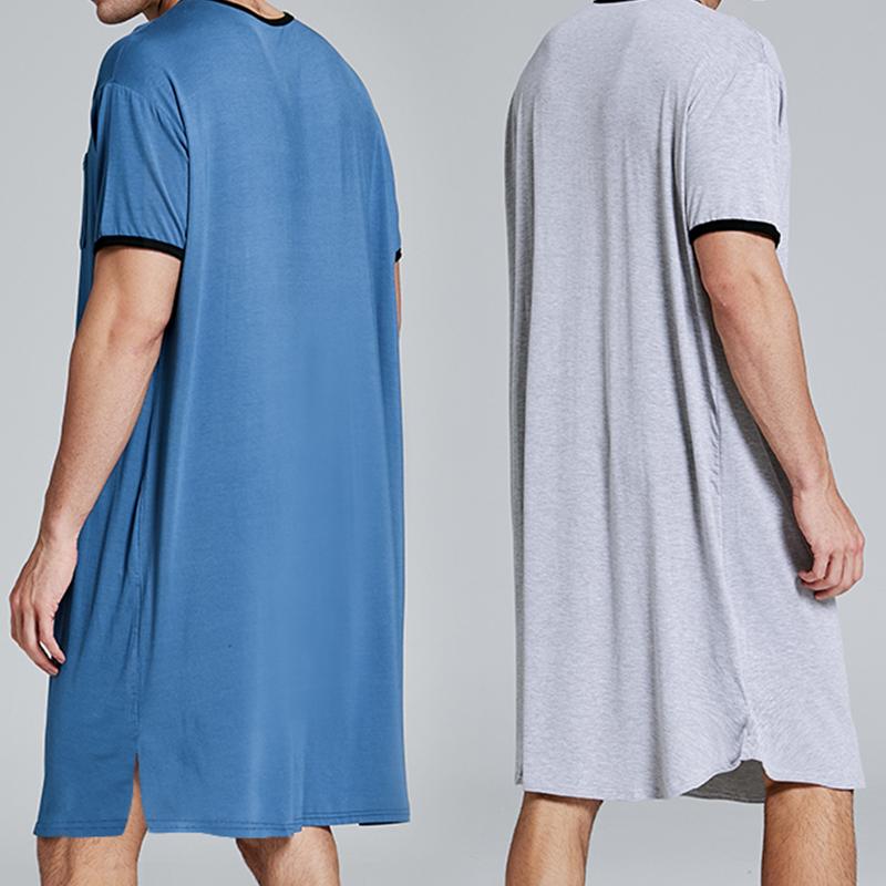 Men's Short Sleeve Thin Lengthened Leisure Loose Skin Friendly Stretchy Robes Bathrobes Vintage Nightgown