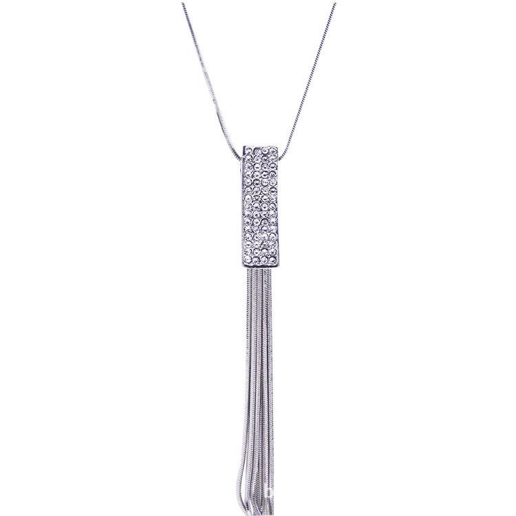JMXD European Long Tassel Necklace Women Czech Crystal Geometric Pendant Snake Chain Korean Versatile Sweater Chain Gift