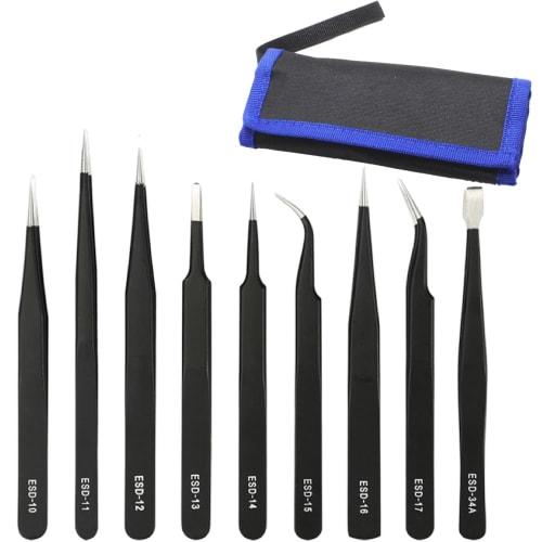 Ailunate Precision Anti-Static Ultra-Fine Tweezers, Stainless Steel, Dustproof, for Plastic Models, Watch Repair, Models, Electronics, with Storage Ba