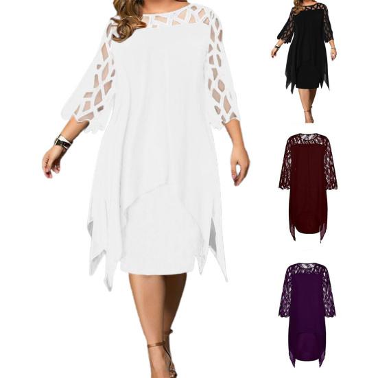 Abito da Donna Monocolore Scollo a O Traforato Taglie Forti Abito da Sera per Banchetto